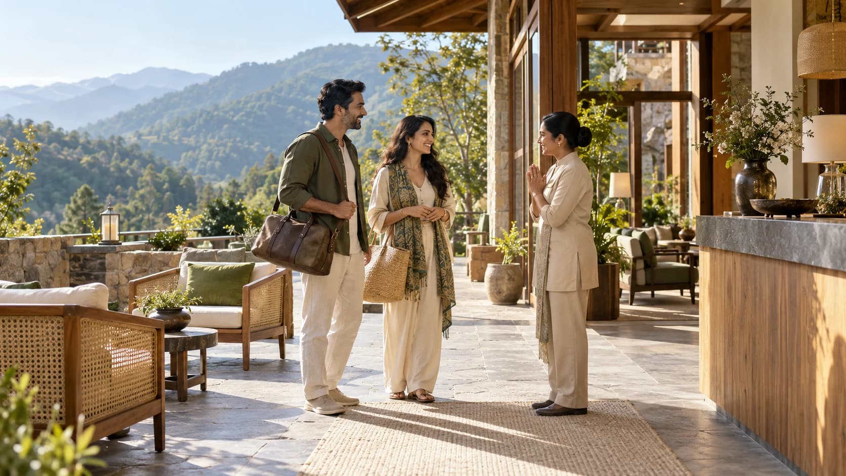 Hotel setting for a fictional business demonstration