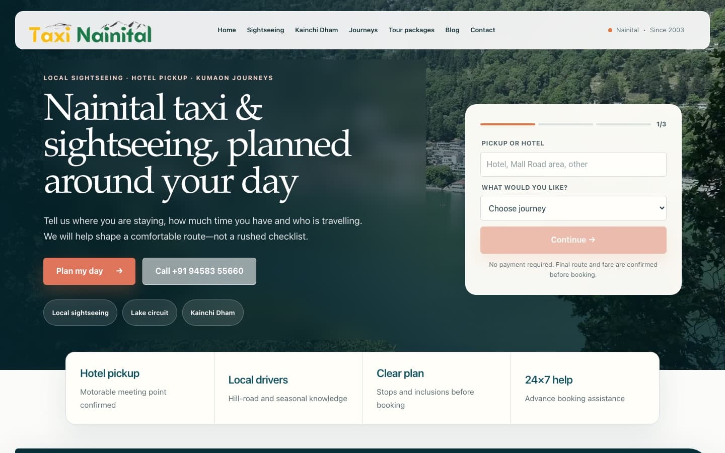 Taxi Nainital live website homepage preview