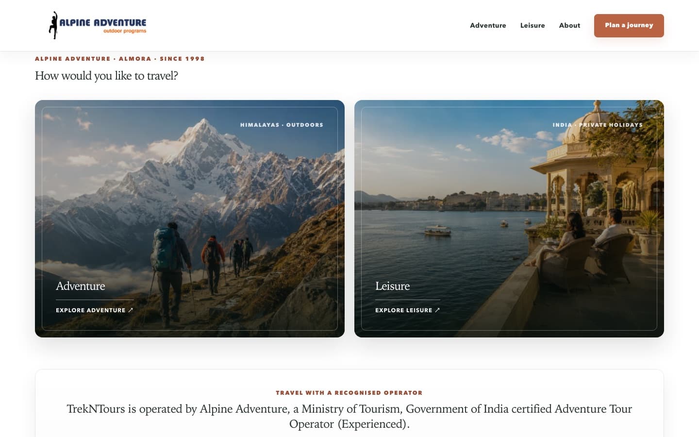 TrekNTours live website homepage preview