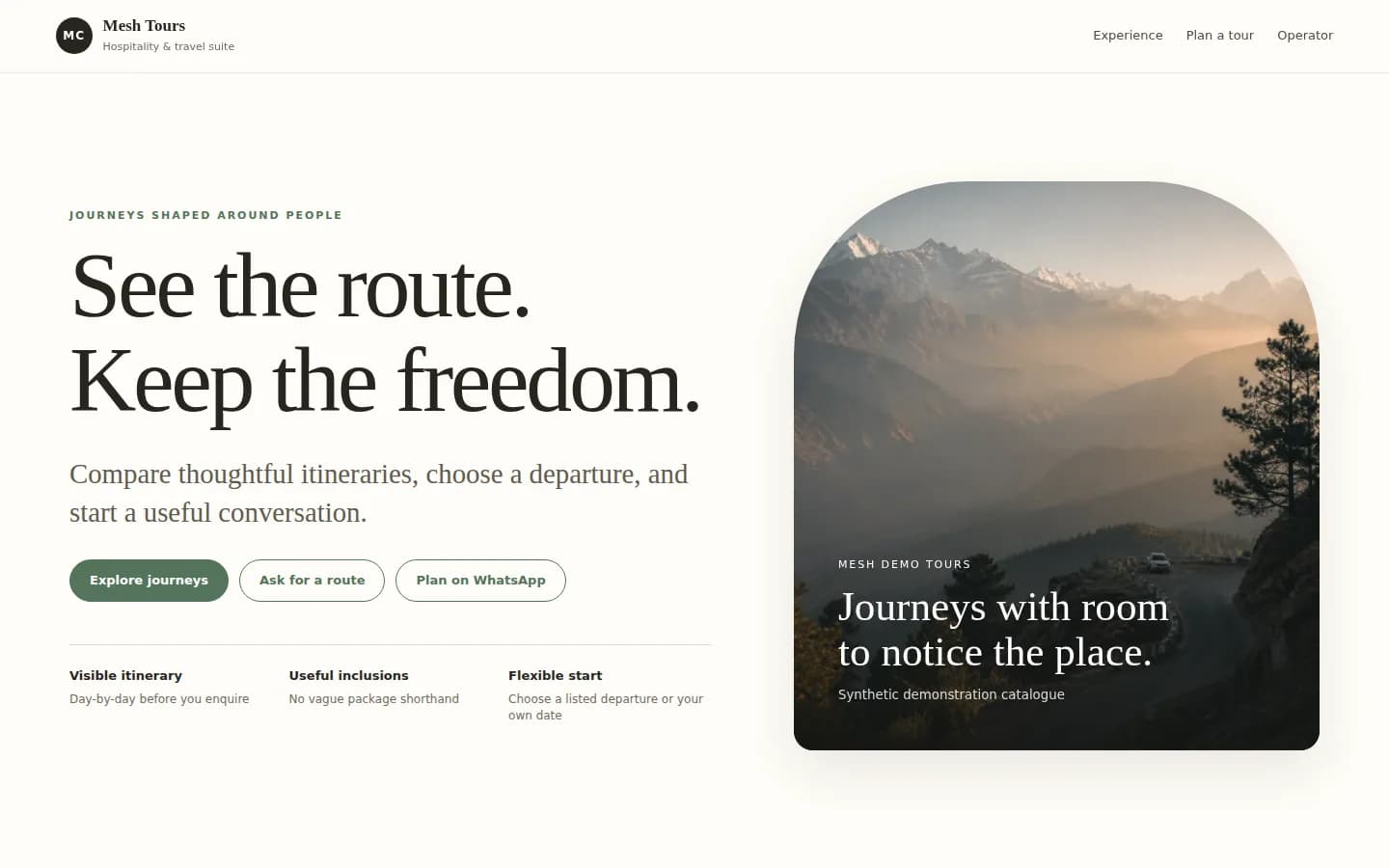 Tour Operator Operating System public trip discovery experience with packages, departures and enquiry actions