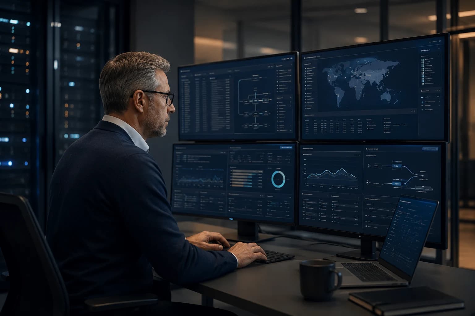 Technical operations dashboard and infrastructure monitoring screens