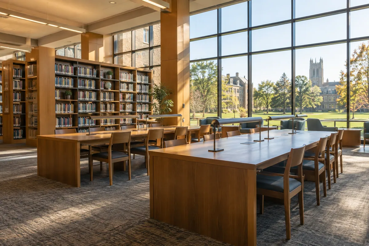 An airy senior school library and study room