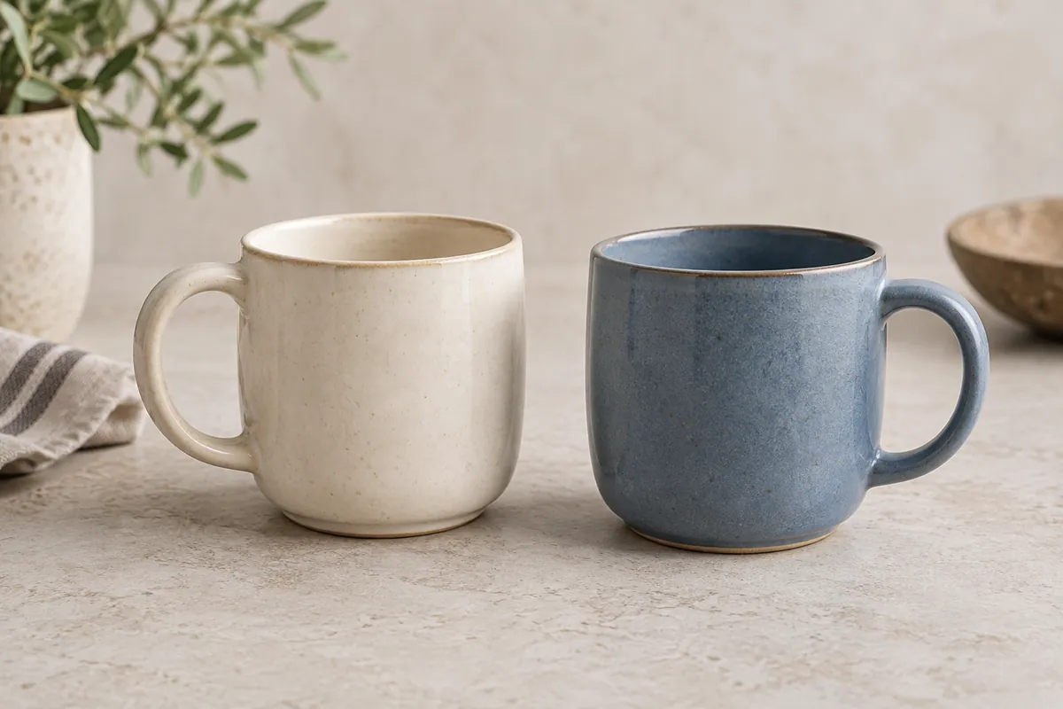 Cream and blue matte ceramic mugs