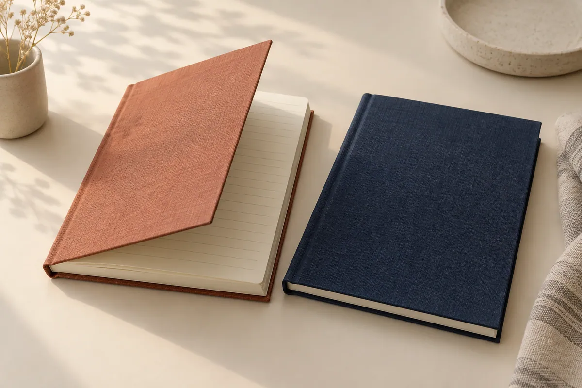 Clay and midnight linen notebooks